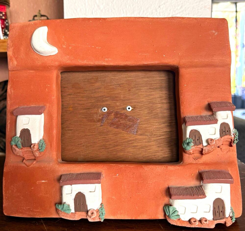 Southwestern Ceramic Tabletop Photo Frame Adobe House Moon Rear-Loading 7x5